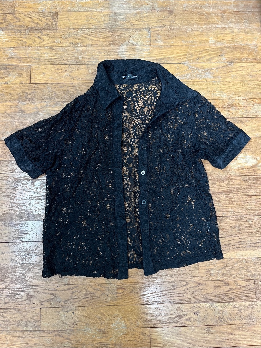 SHEIN Black Lace Floral Blouse